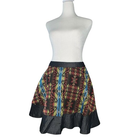 Umgee Aztec Tribal Print multi-color skirt Juniors A Line Mini Skirt Small - Picture 1 of 6